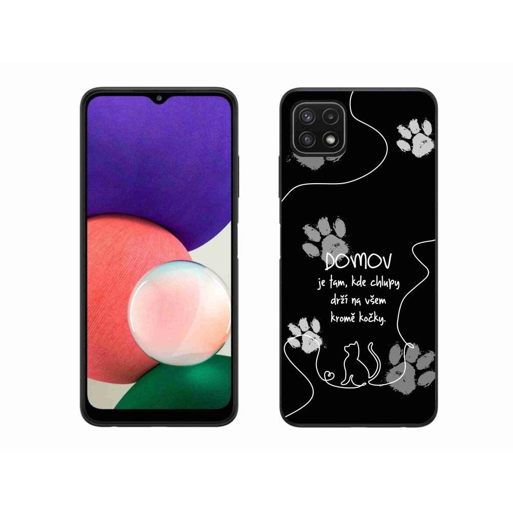 Gelový kryt mmCase na Samsung Galaxy A22 5G - kočičí motiv černé pozadí