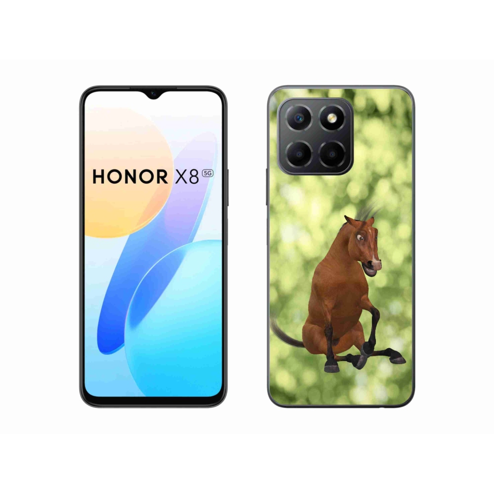 Gelový kryt mmCase na Honor X8 5G - hnědý kreslený kůň 1