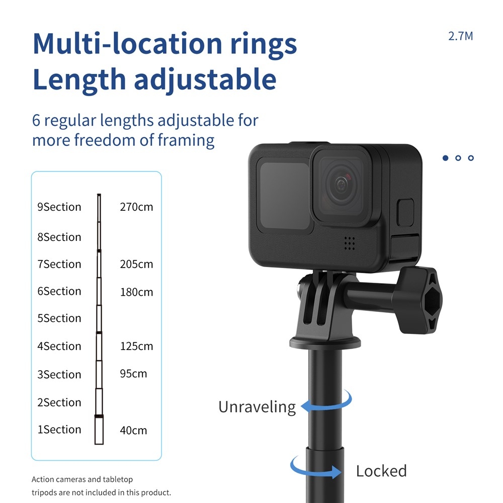 TELESIN karbonová teleskopická selfie tyč 2,7 m pro akční kamery