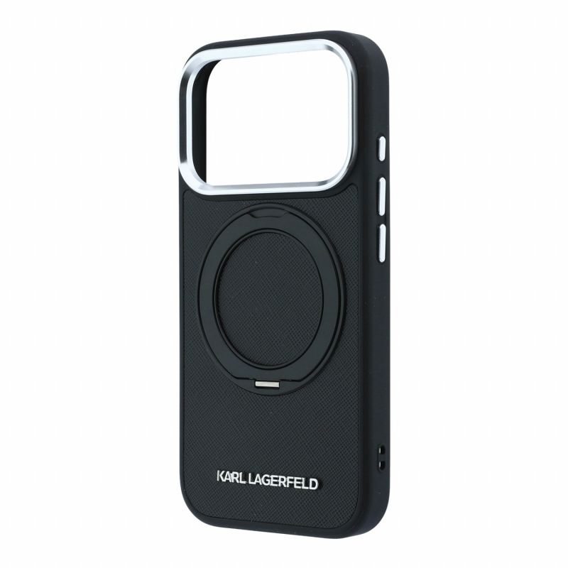 Karl Lagerfeld PU Saffiano Ring Stand MagSafe Zadní Kryt pro iPhone 18 Pro Black