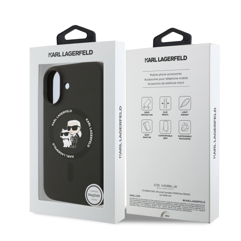 Karl Lagerfeld Liquid Silicone Karl and Choupette MagSafe Zadní Kryt pro iPhone 17 Black