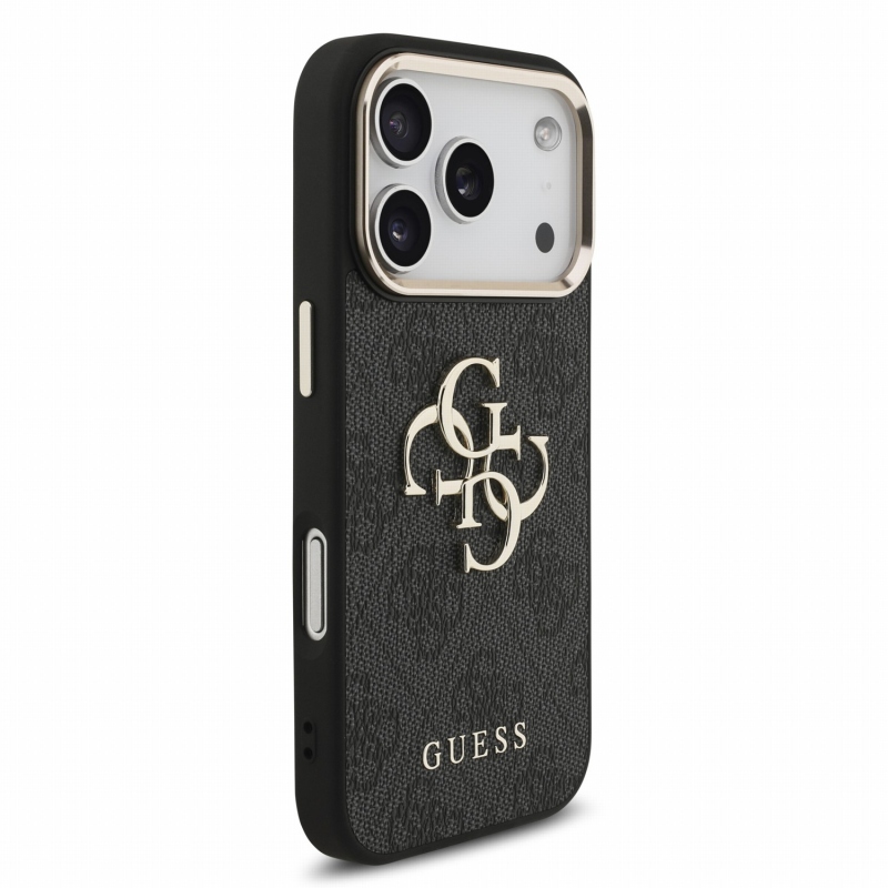 Guess PU 4G Metal Logo Strap Zadní Kryt pro iPhone 18 Pro Black