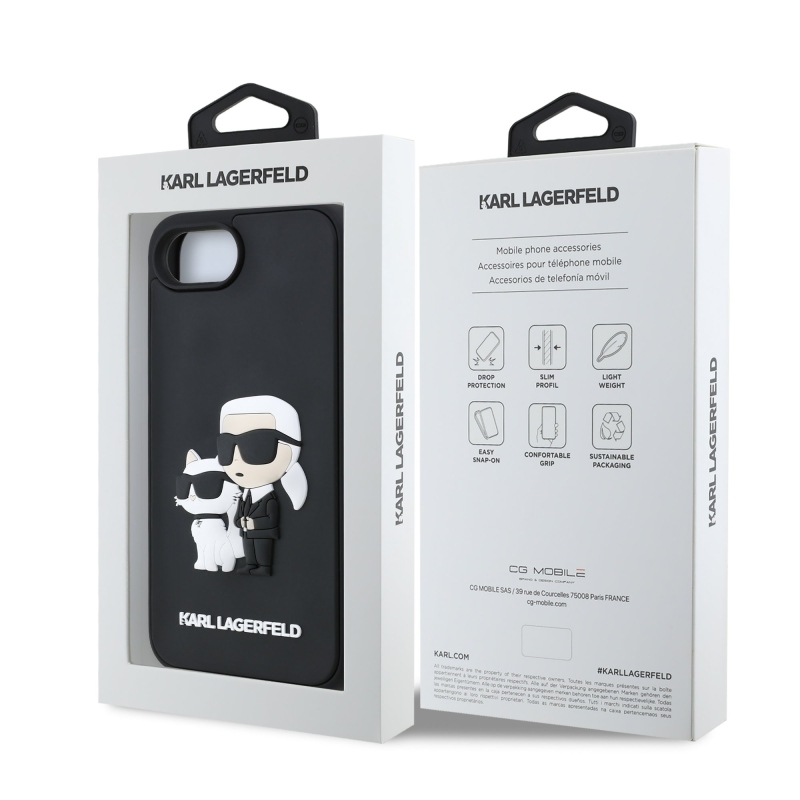 Karl Lagerfeld 3D Rubber Karl and Choupette Zadní Kryt pro iPhone 16e Black
