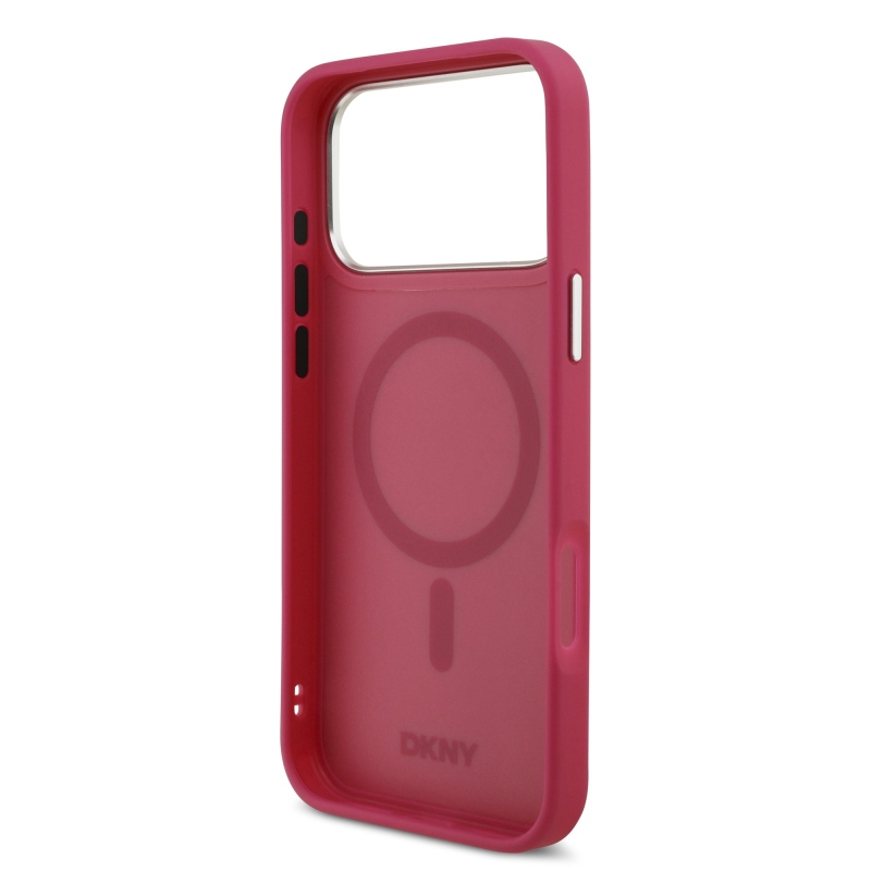 DKNY PU Leather Metal Logo Wrist Chain MagSafe Zadní Kryt pro iPhone 17 Pro Max Pink
