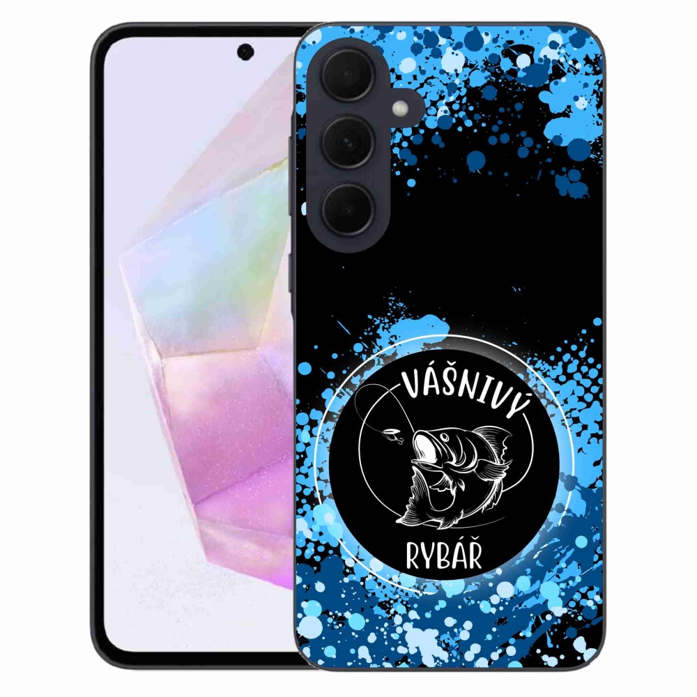 Gelový kryt mmCase na Samsung Galaxy A35 5G - vášnivý rybář černé pozadí