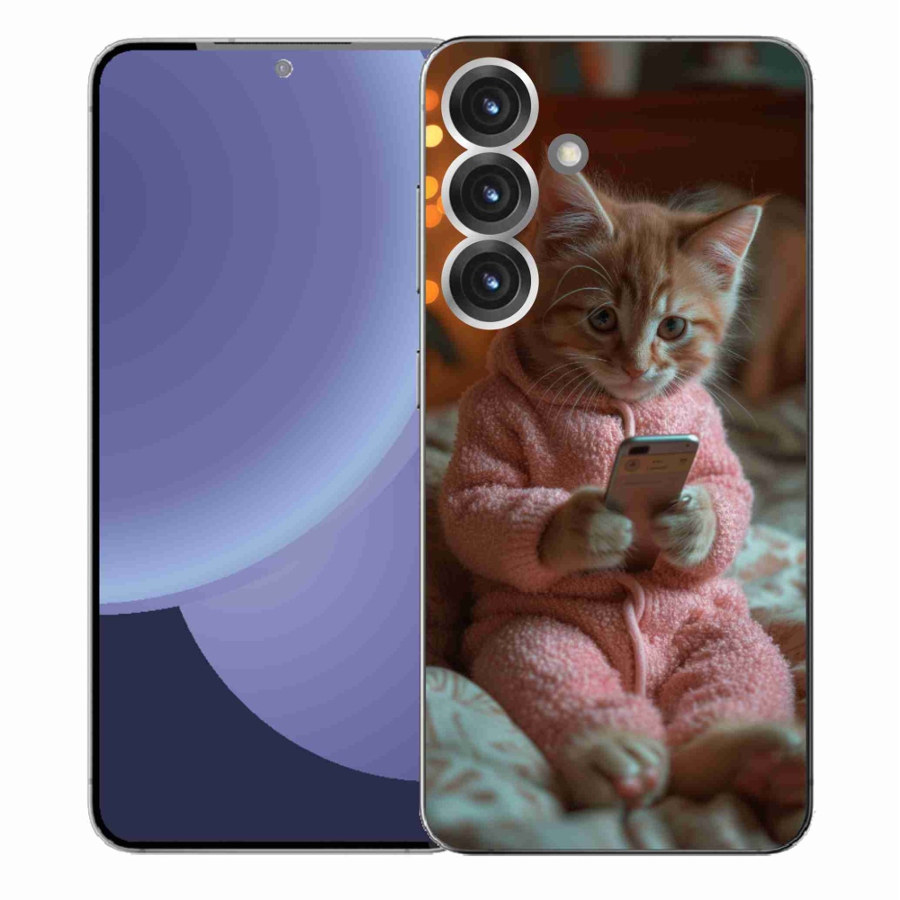 Gelový kryt mmCase na Samsung Galaxy S25+ - kotě s mobilem