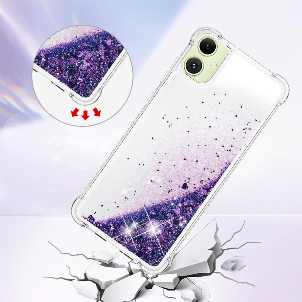 Glitter přesýpací gelový obal na Samsung Galaxy A06 4G - tmavěfialový/srdíčka