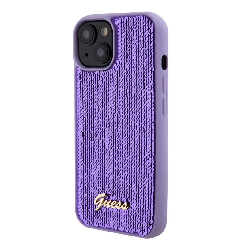 Guess Sequin Script Logo Zadní Kryt pro iPhone 15 Plus Purple
