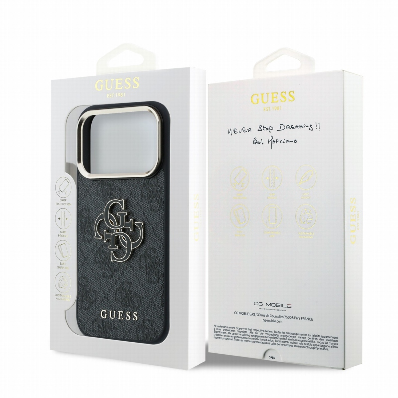 Guess PU 4G Resin Metal Logo Zadní Kryt pro iPhone 18 Pro Black
