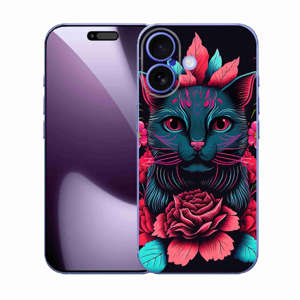 Gelový kryt mmCase na iPhone 17 - květiny a kočka