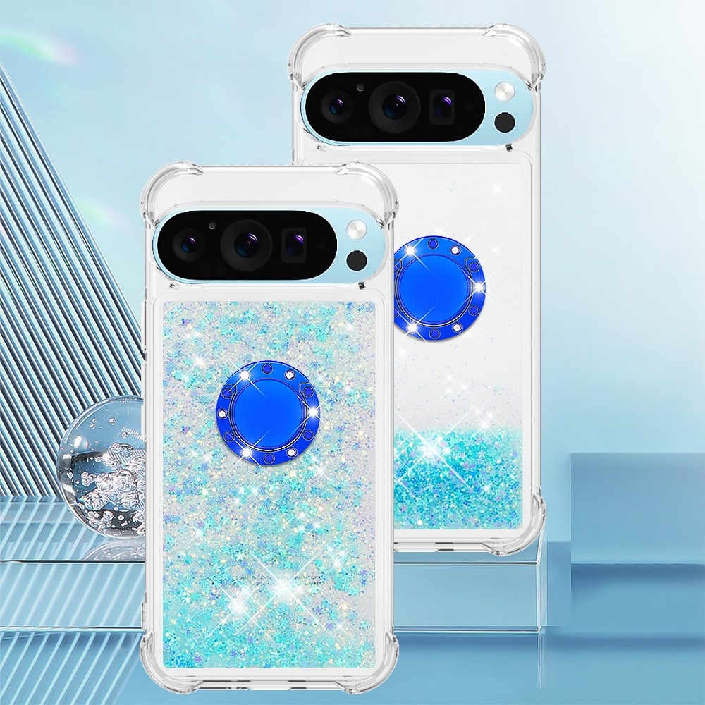 Glitt přesýpací gelový obal s kroužkem na prst na Google Pixel 10 - modrý/hvězdičky