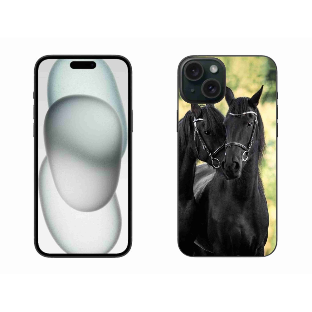 Gelový kryt mmCase na iPhone 15 Plus - dva černí koně