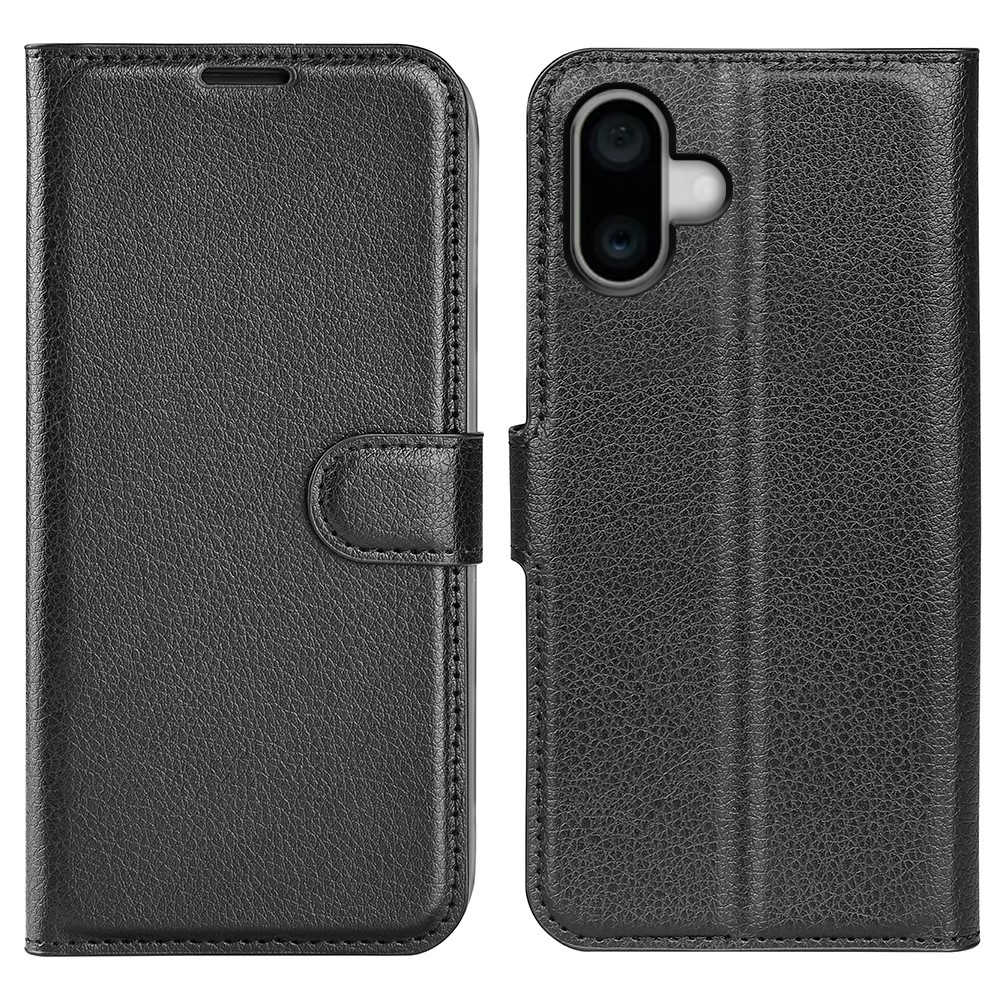 Litchi knížkové pouzdro na iPhone 16 - černé