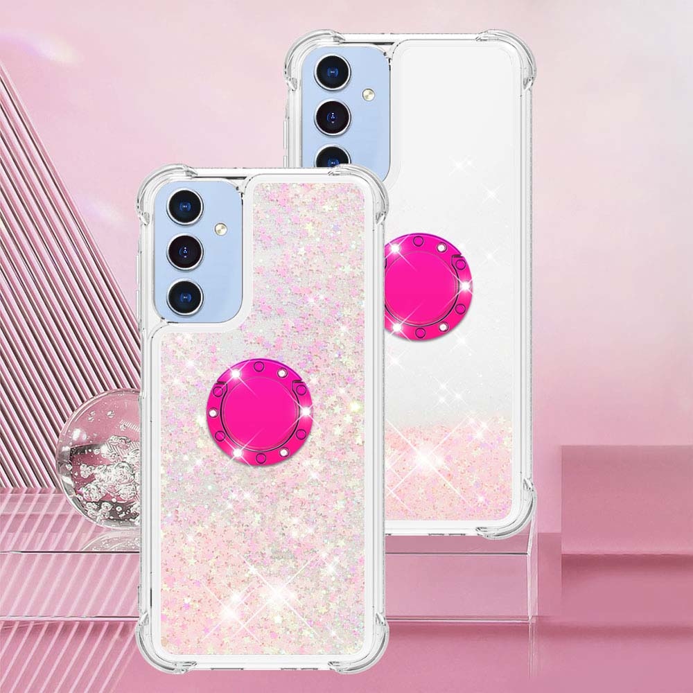 Glitt přesýpací gelový obal s kroužkem na prst na Samsung Galaxy A17 4G/5G - růžový/hvězdičky