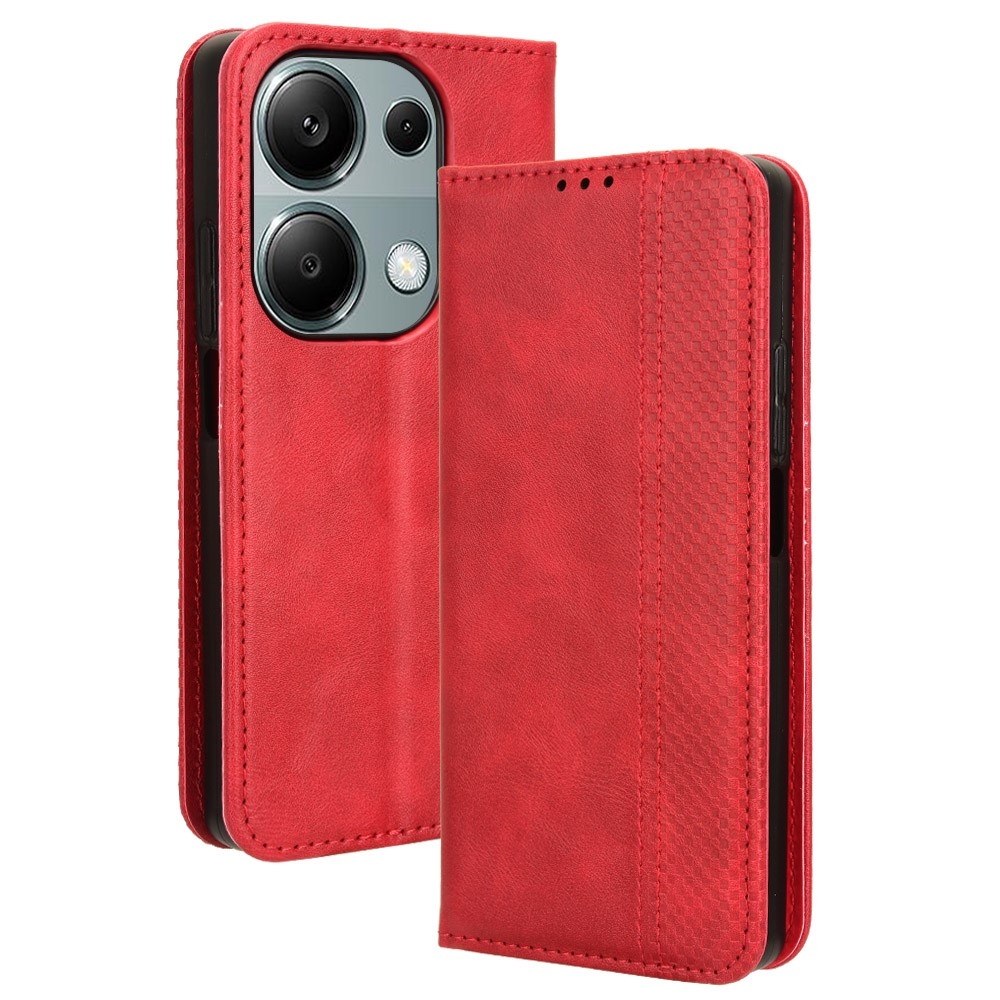 Vintage knížkové pouzdro na Xiaomi Redmi Note 14S/Note 13 Pro 4G/Poco M6 Pro - červené