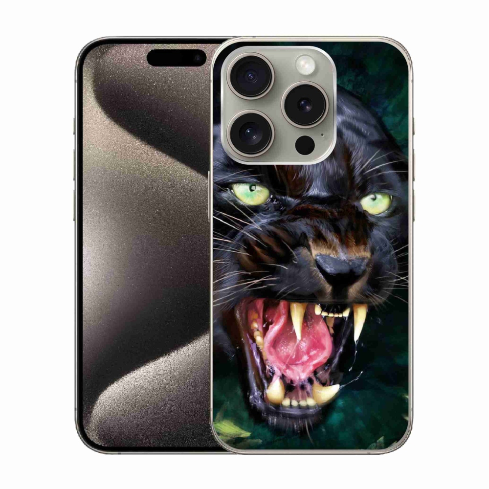 Gelový kryt mmCase na iPhone 15 Pro - rozzuřený černý panter