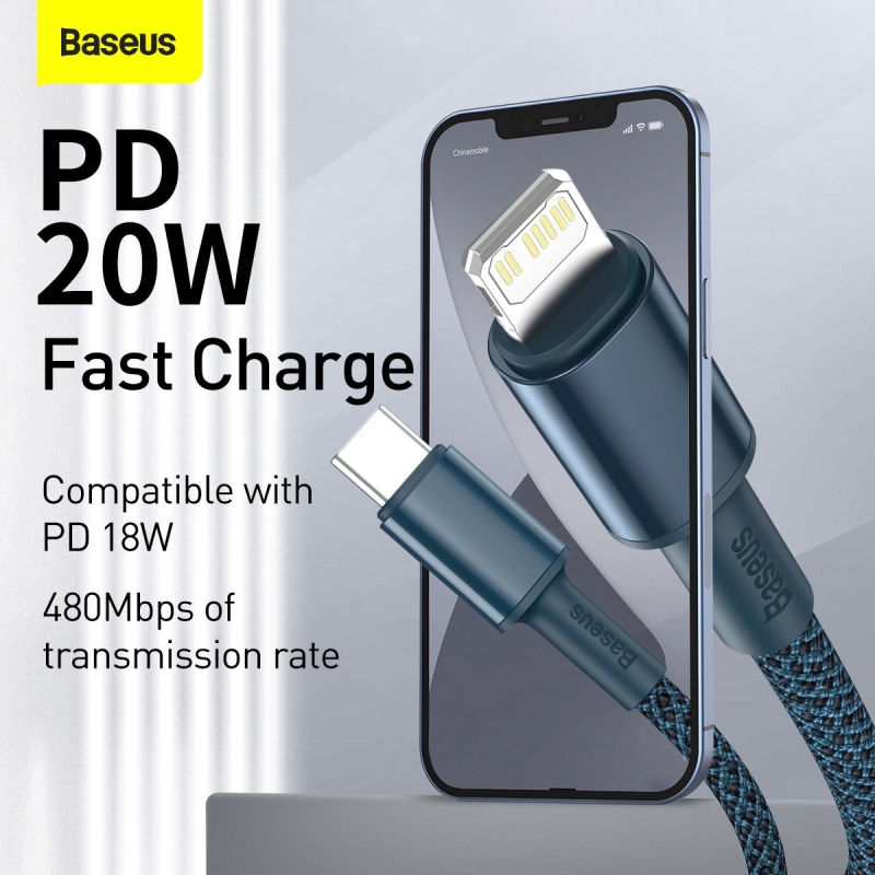 Baseus High Density Braided Series Fast Charging Datový Kabel USB-C - Lighting 20W 1m Blue