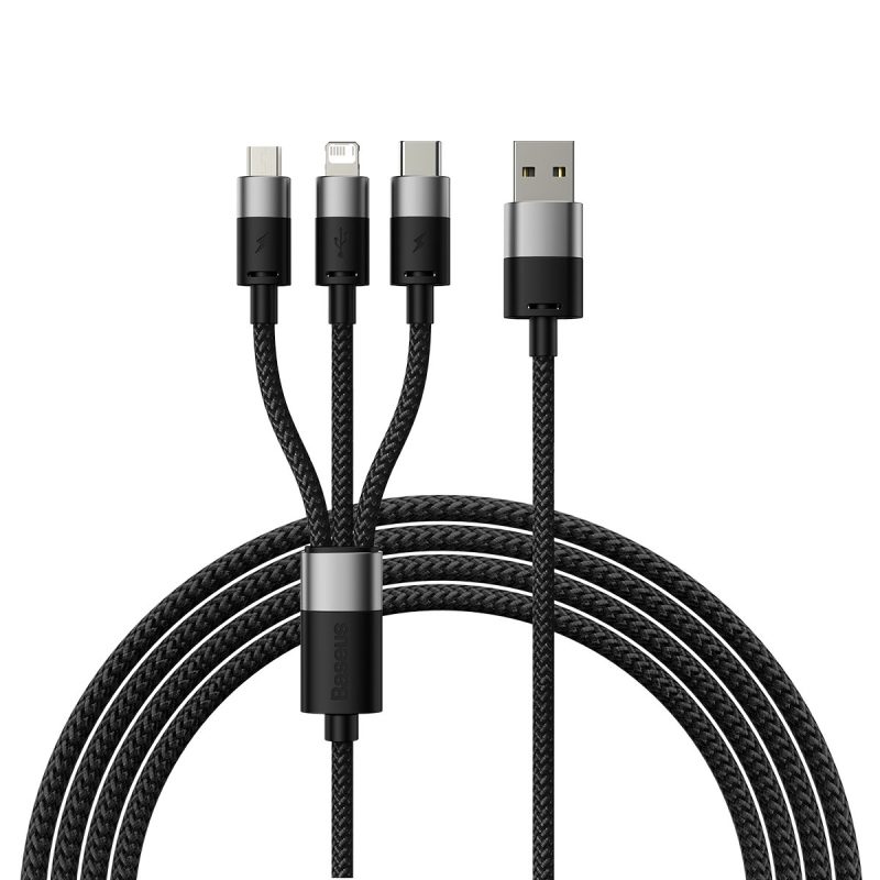 Baseus StarSpeed 3v1 Fast Charging Datový Kabel USB-A - USB-C/Lighting/MicroUSB 20W 3.5A 1.2m Black