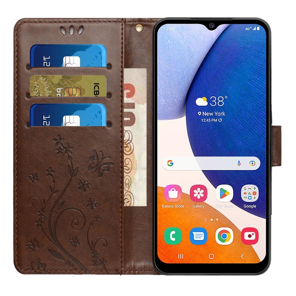 Flowers knížkové pouzdro na Samsung Galaxy A05s - hnědé