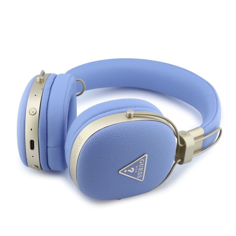 Guess PU Grained Triangle Gold Metal Logo ENC Bezdrátová Sluchátka Blue
