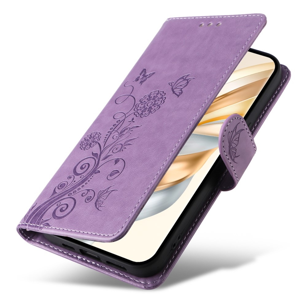 Flowery knížkové pouzdro na Honor Magic 7 Lite 5G - fialové