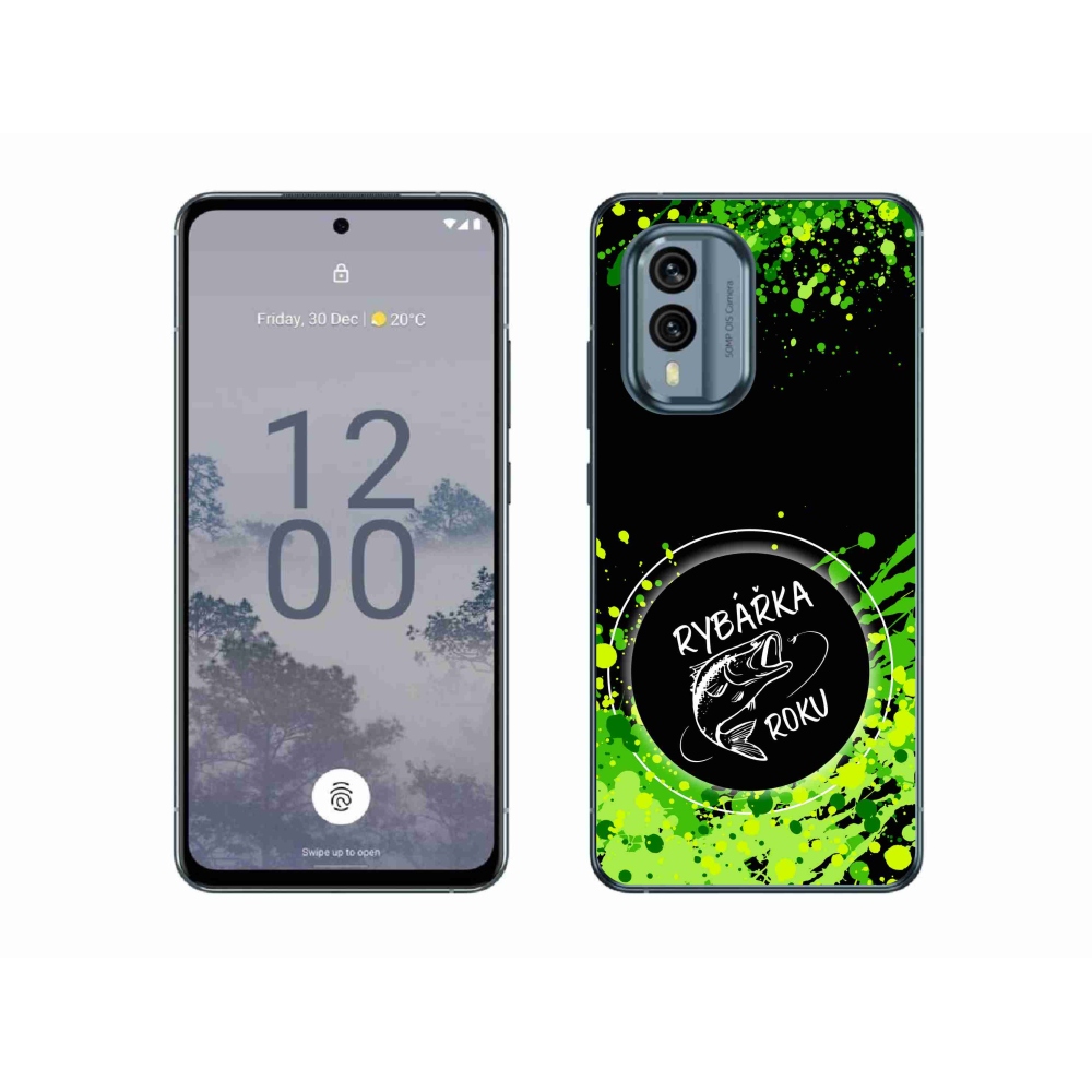Gelový kryt mmCase na Nokia X30 5G - rybářka roku černé pozadí