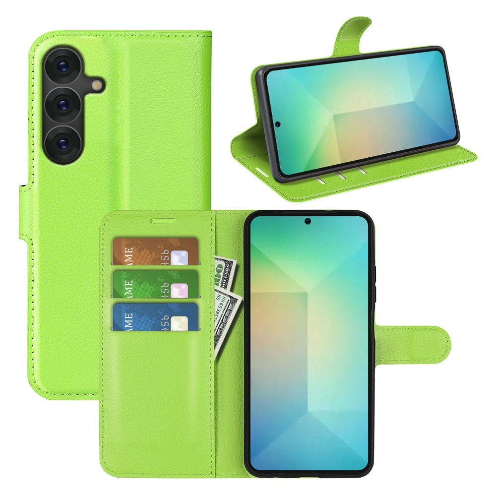 Litchi knížkové pouzdro na Samsung Galaxy S25 - zelené