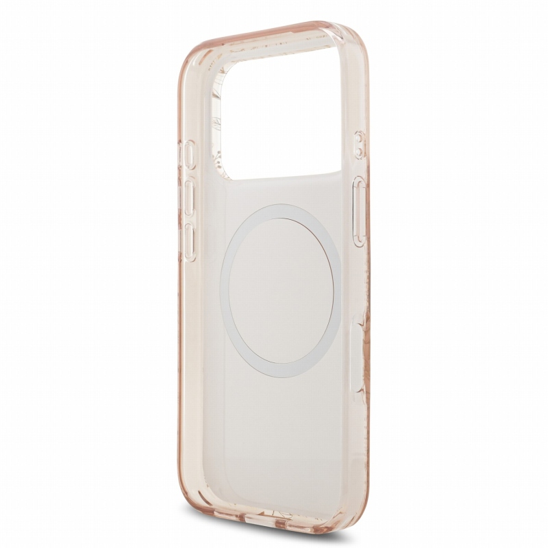 Guess IML Flowers Allover Strap MagSafe Zadní Kryt pro iPhone 18 Pro Pink