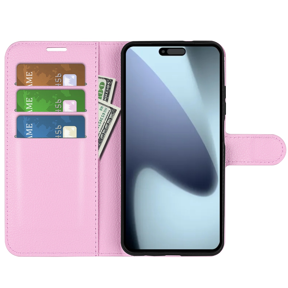 Litchi knížkové pouzdro na iPhone 17 - růžové