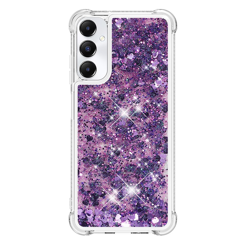 Glitter gelový přesýpací obal na Samsung Galaxy A05s - tmavěfialový/srdíčka