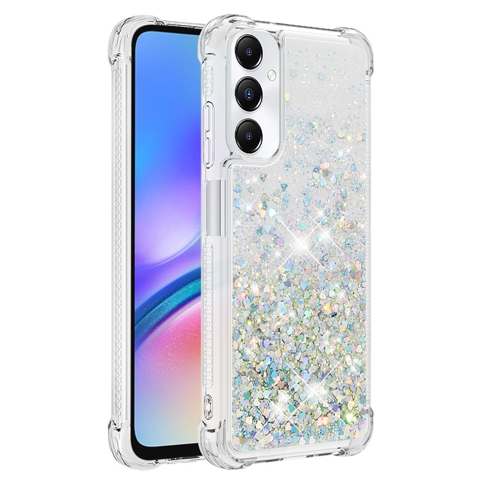 Glitter gelový přesýpací obal na Samsung Galaxy A05s - stříbrný/srdíčka