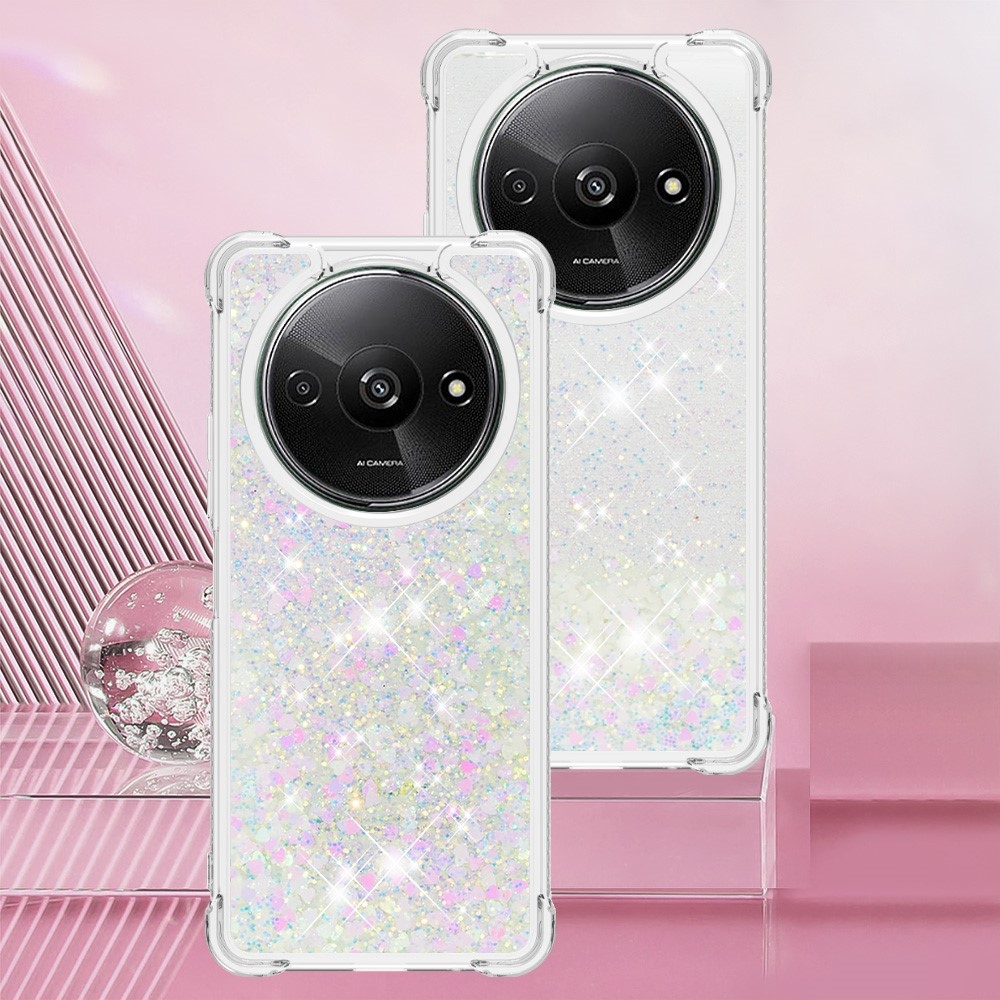 Glitter gelový přesýpací obal na Xiaomi Redmi A3 - růžovostříbrný/srdíčka