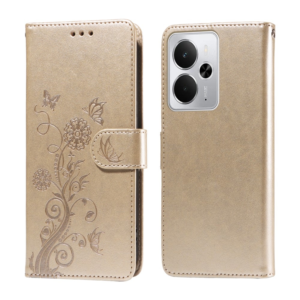 Flowery knížkové pouzdro na Realme 14 5G - zlaté