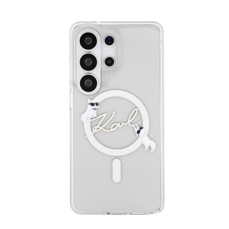 Karl Lagerfeld IML Choupette Karl Script Logo Magnetic Zadní Kryt pro Samsung Galaxy S26 Ultra Transparent