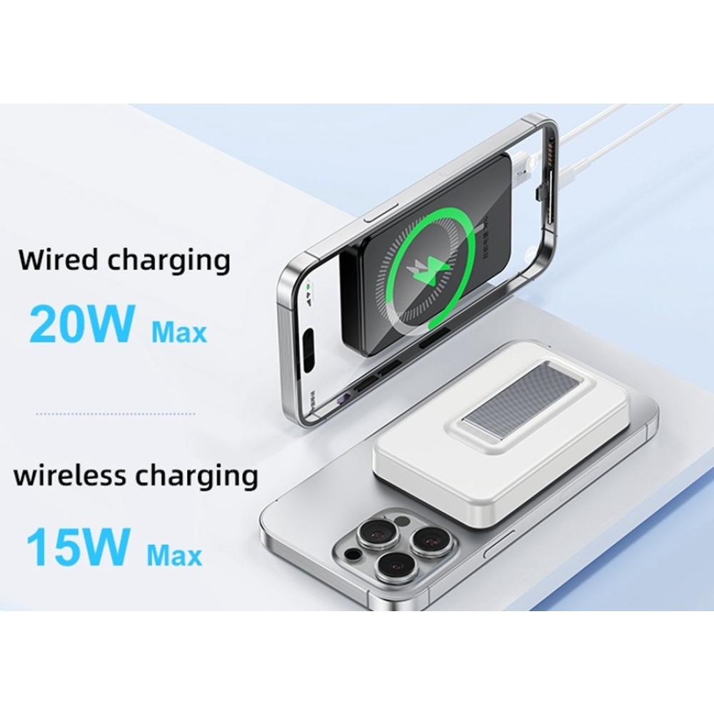 ZKD-03 magnetická powerbanka 10000 mAh 15W se stojánkem - bílá