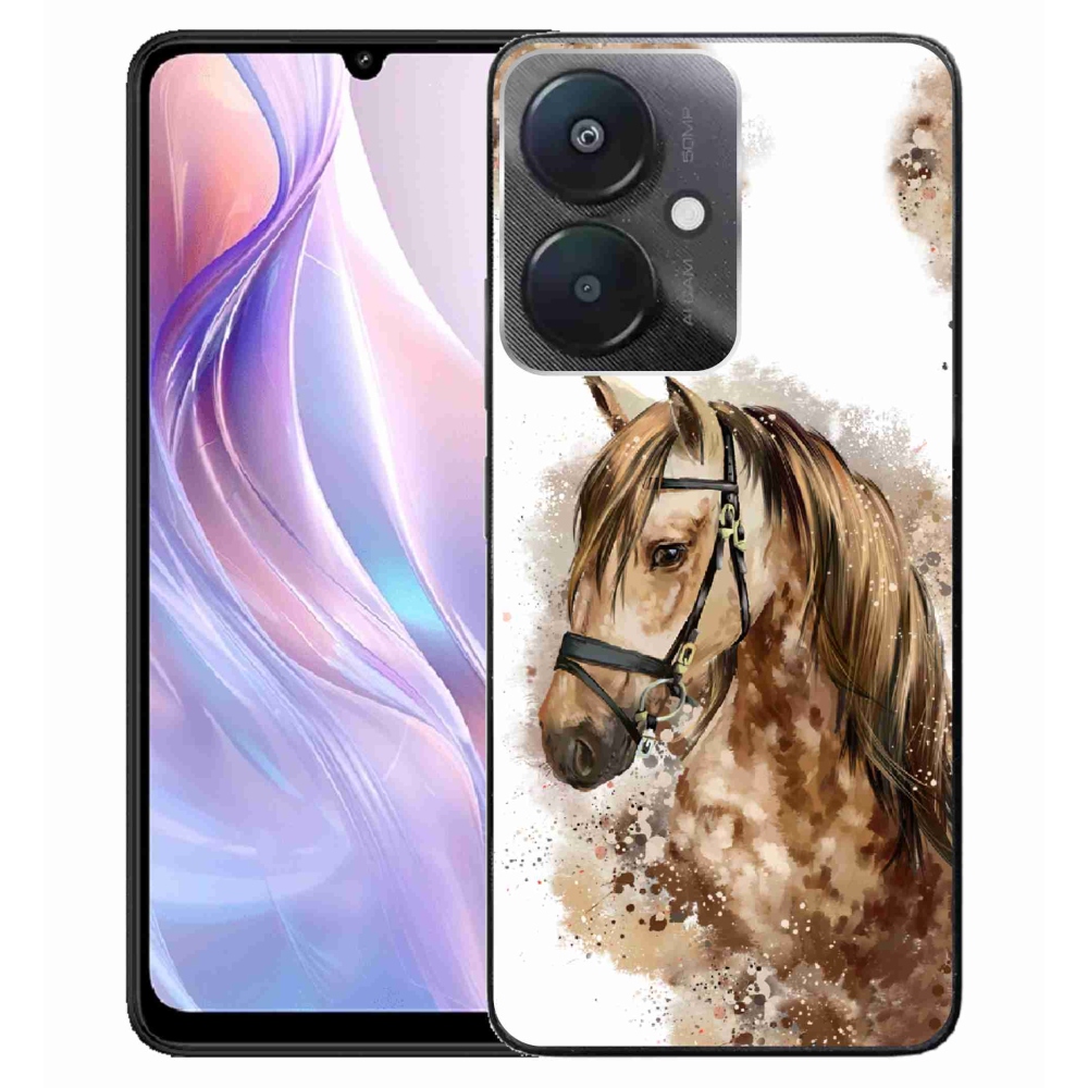 Gelový kryt mmCase na Xiaomi Redmi 13C 5G - hnědý kreslený kůň