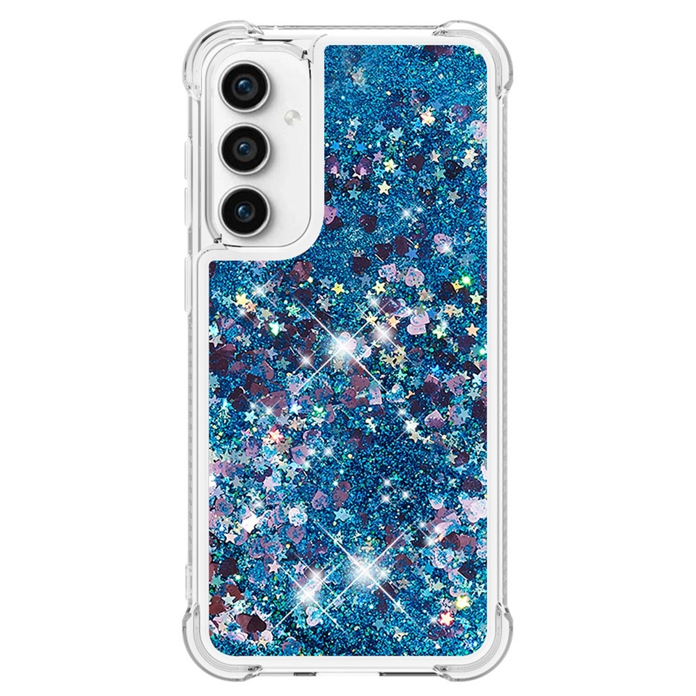 Glitter gelový přesýpací obal na Samsung Galaxy S23 FE - modrý/srdíčka
