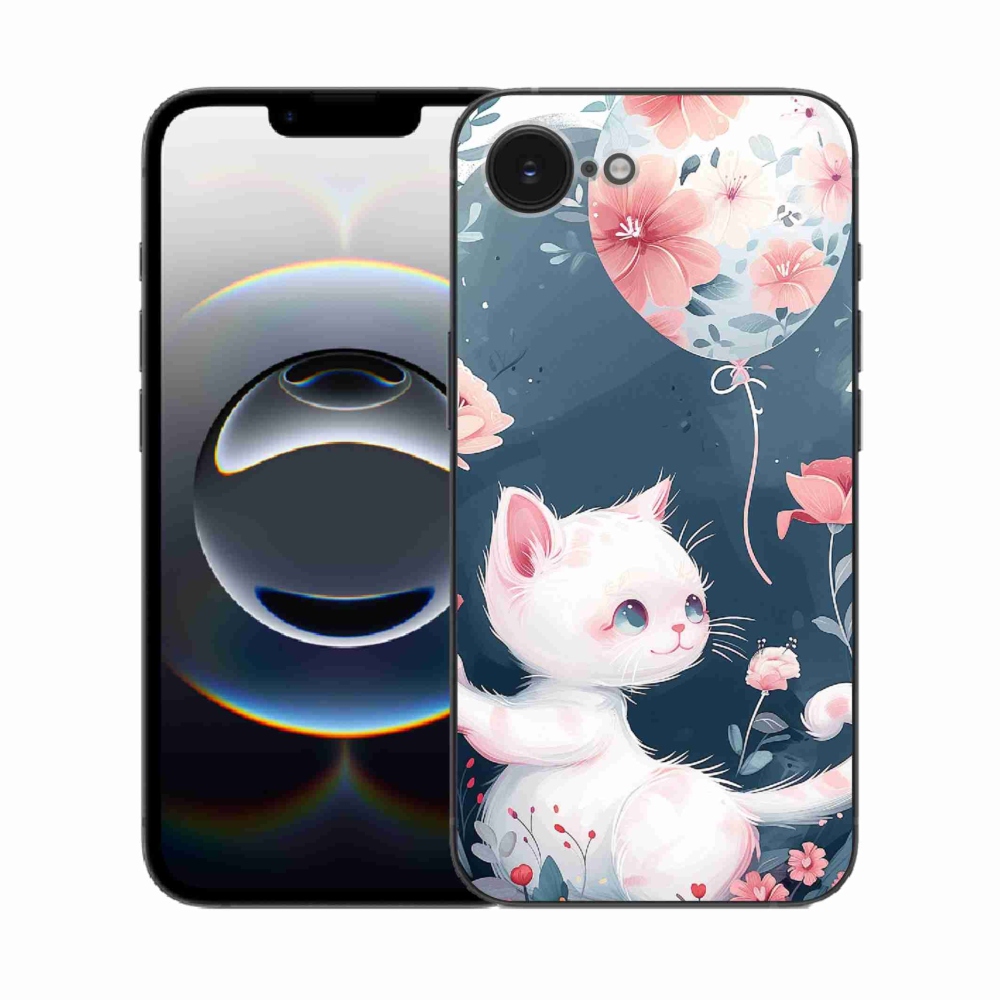 Gelový kryt mmCase na iPhone 16e - kotě s balónkem