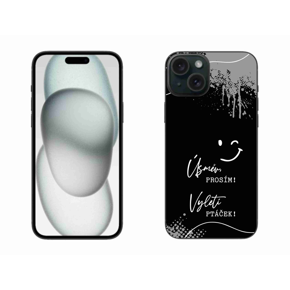 Gelový kryt mmCase na iPhone 15 Plus - vtipný text 4 černé pozadí
