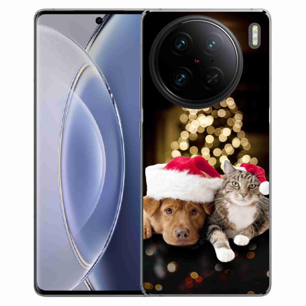 Gelový kryt mmCase na Vivo X90 Pro - vánoční pes a kočka