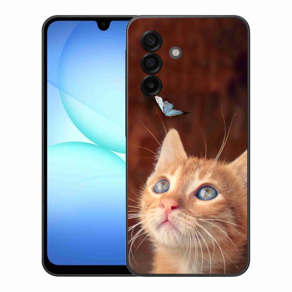 Gelový kryt mmCase na Samsung Galaxy A17 4G/5G - motýl a kotě