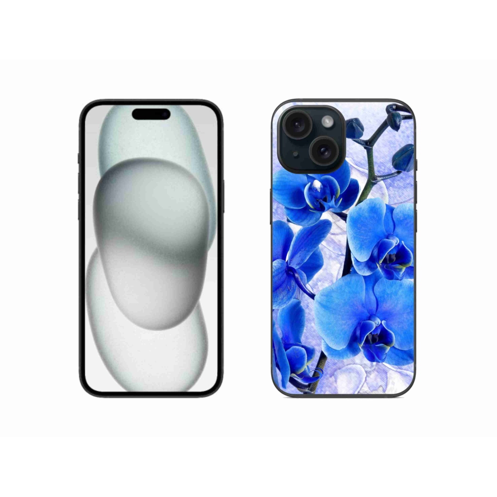 Gelový kryt mmCase na iPhone 15 - modré květy