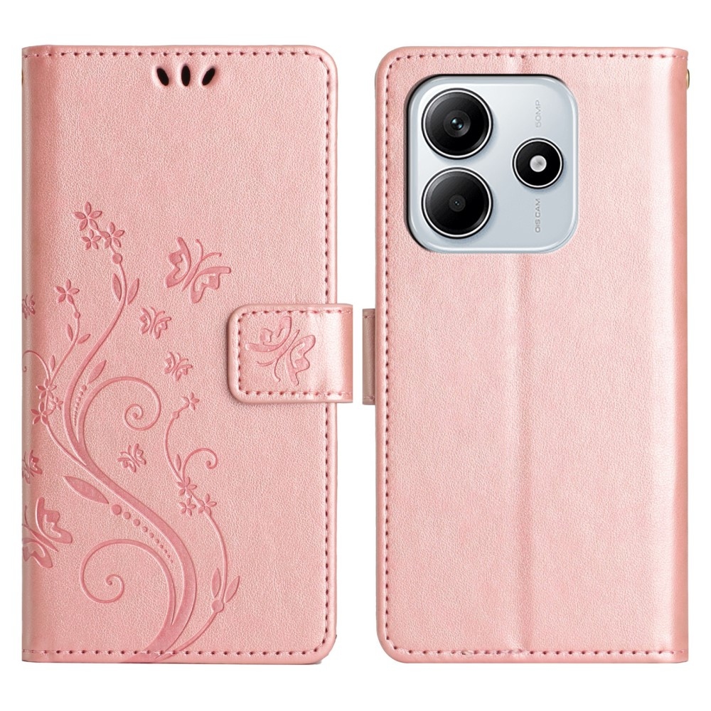 Flowers knížkové pouzdro na Xiaomi Redmi Note 14 5G - růžovozlaté