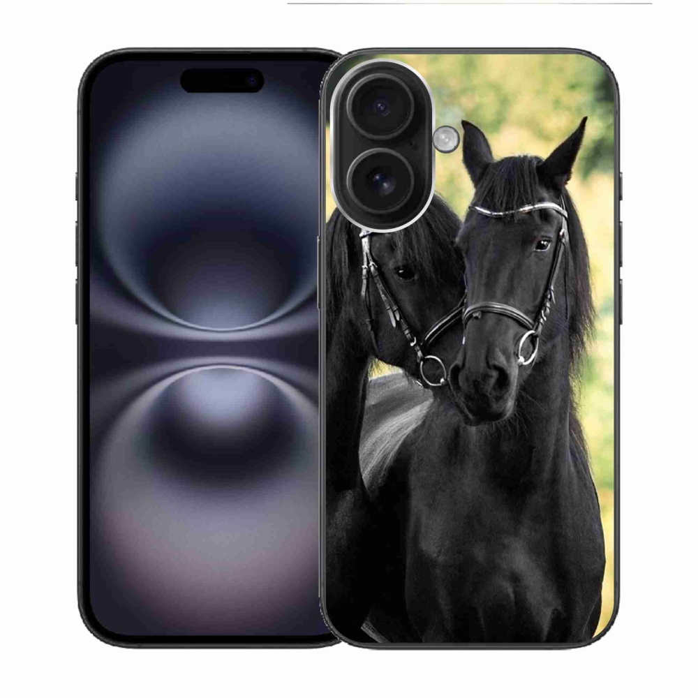 Gelový kryt mmCase na iPhone 16 - dva černí koně