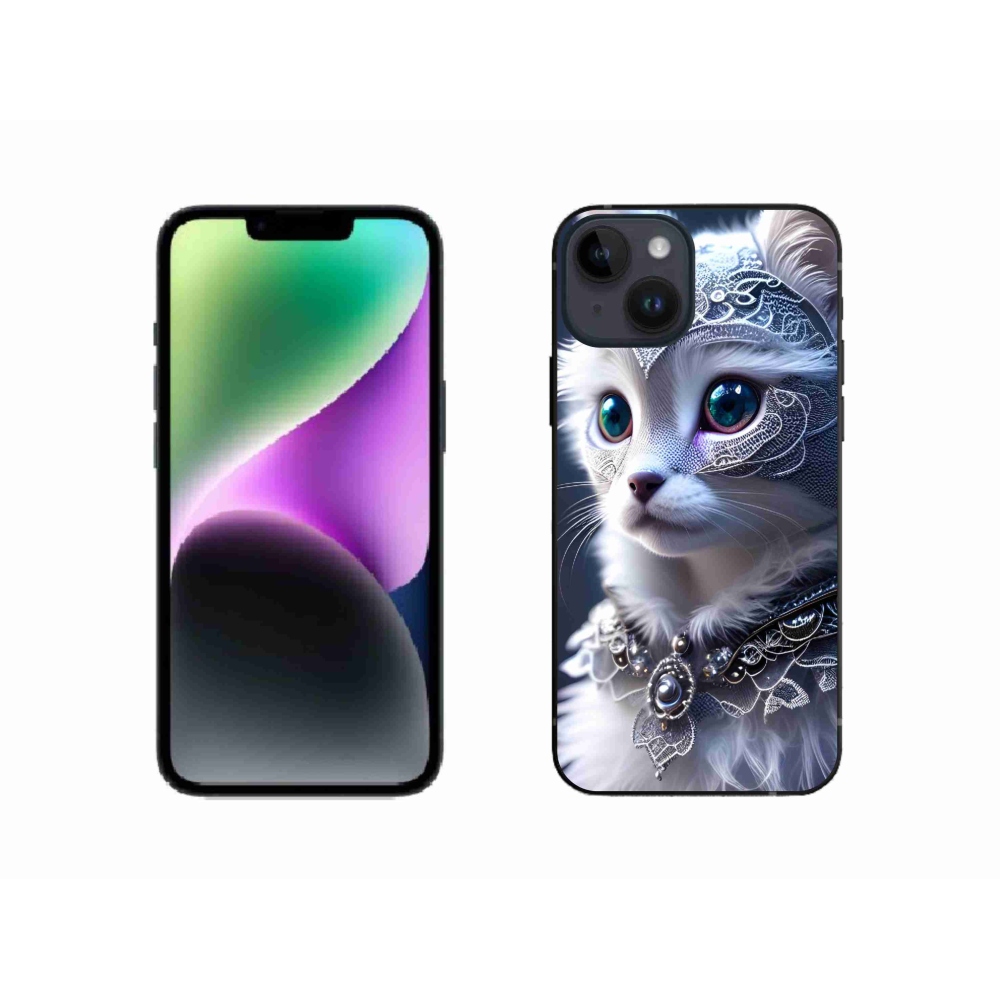 Gelový kryt mmCase na iPhone 14 - bílá kočka