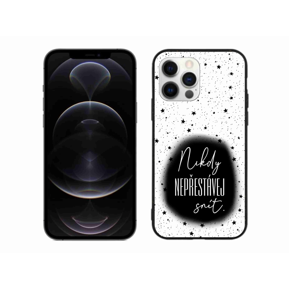 Gelový kryt mmCase na iPhone 12 Pro Max - citát 1 černobílé pozadí