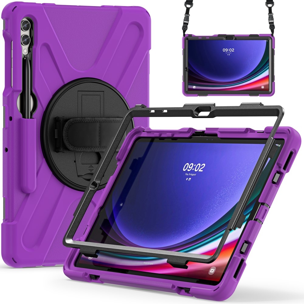 Strap odolný kryt s úchopem na ruku a popruhem na Samsung Galaxy Tab S10+/S9+/S9 FE+/S8+/S7+ - fialový