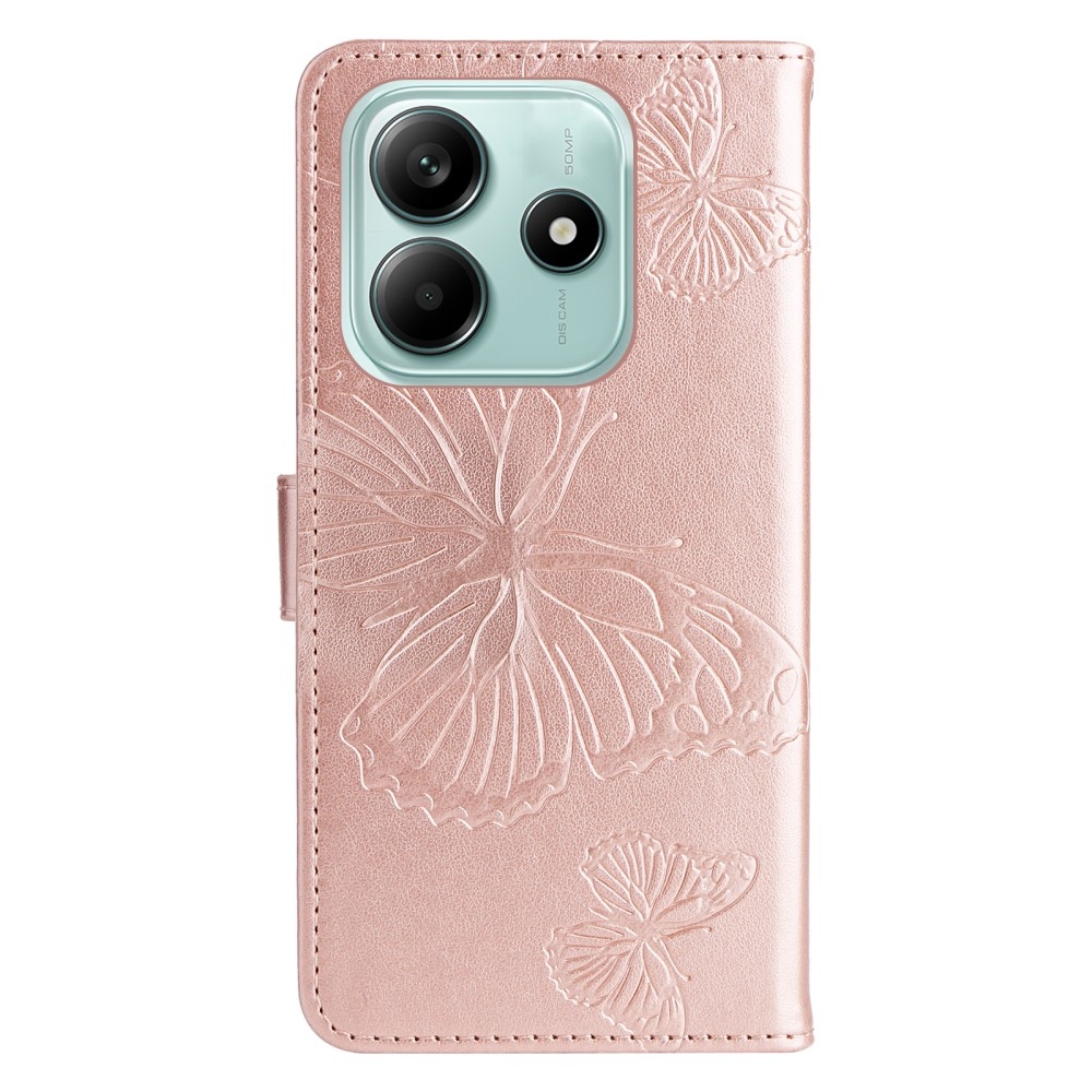 Big Butterfly knížkové pouzdro na Xiaomi Redmi Note 14 5G - růžovozlaté
