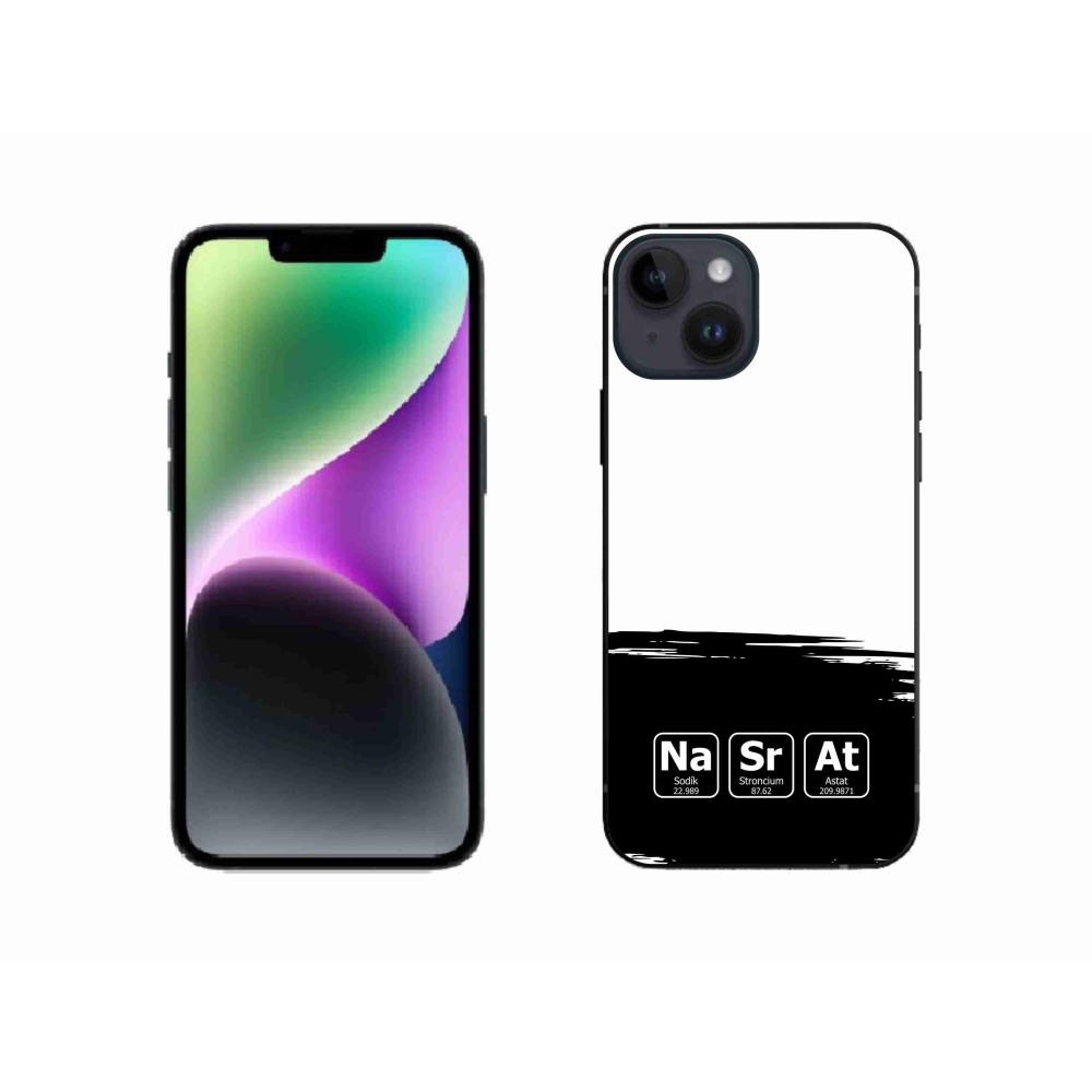 Gelový kryt mmCase na iPhone 14 - chemické prvky černobílé pozadí