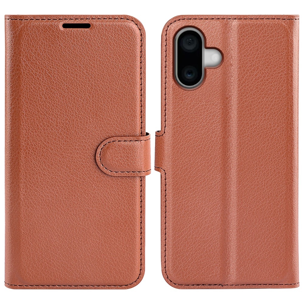 Litchi knížkové pouzdro na iPhone 16 - hnědé